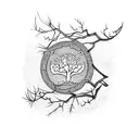 tree with stars a magpie, 06.08.2022. pacman. james. katie half sleeve tattoo design idea