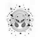 tree with stars a magpie, 06.08.2022. pacman. james. katie half sleeve tattoo design idea