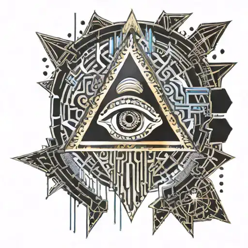 Gold silver and black melting and bleeding beating heart. All seeing eye, crystals and gemstones tattoo design idea