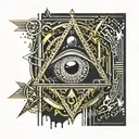 Gold silver and black melting and bleeding beating heart. All seeing eye, crystals and gemstones tattoo design idea