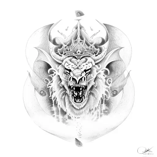 A dragon flying over a lion  tattoo design idea