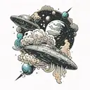blobs of space themes and clouds  tattoo design idea