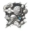 blobs of space themes and clouds  tattoo design idea