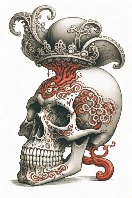 3D skull red tattoo design idea