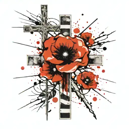 battlefield cross with poppies  tattoo design idea