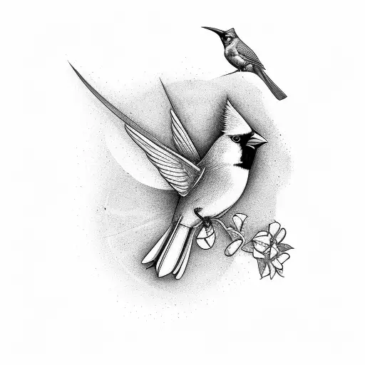cardinal and humming bird with writing tattoo design idea