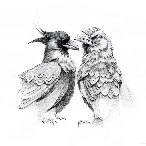 two ravens back to back Norse mythology  tattoo design idea