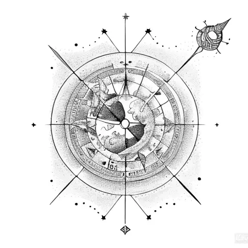 Celestial scene with the zodiac signs Sagittarius and Libra and the names Jules and Louna incorporated in a creative way tattoo design idea