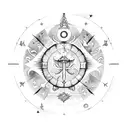 Celestial scene with the zodiac signs Sagittarius and Libra and the names Jules and Louna incorporated in a creative way tattoo design idea