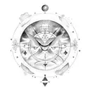 Celestial scene with the zodiac signs Sagittarius and Libra and the names Jules and Louna incorporated in a creative way tattoo design idea