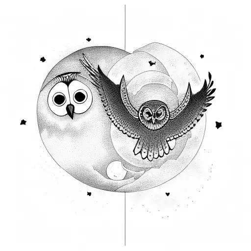 Moon with Owl and BTS Heart tattoo design idea