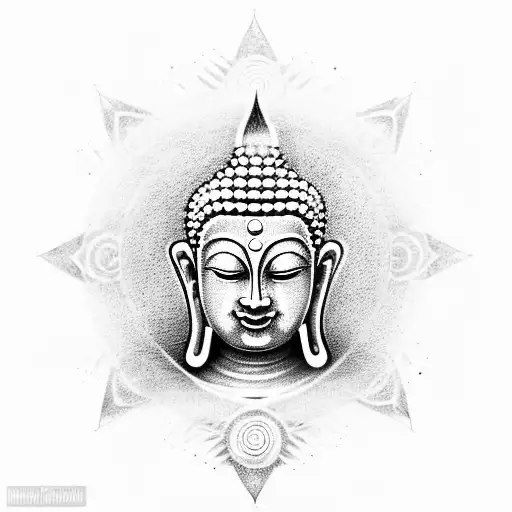 A serene Buddha surrounded by the 7 chakras tattoo design idea