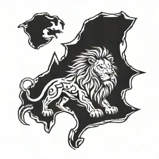lion surrounded my mountain range tattoo design idea