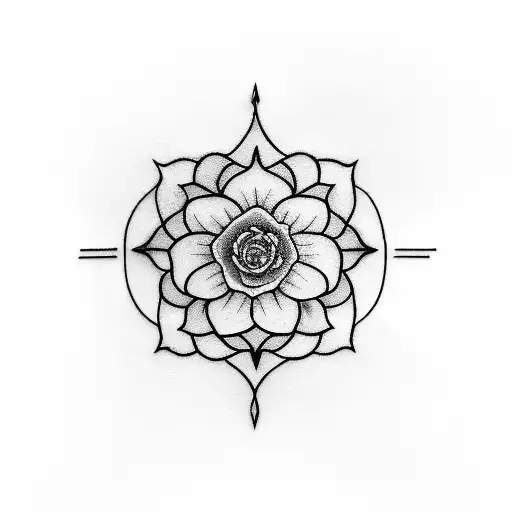 A delicate blackwork tattoo of a Libra symbol intertwined with a blooming flower, symbolizing the balance of beauty and harmony. tattoo design idea