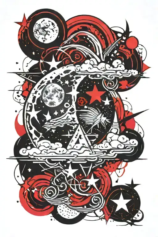 MOON AND STARS tattoo design idea