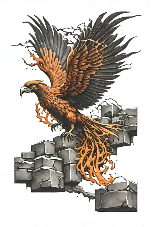 pheonix breaking through a brick wall tatoo design tattoo design idea