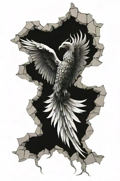 pheonix breaking through a brick wall  tattoo design idea