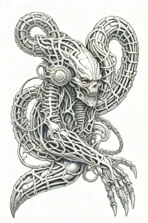 hr giger biomechanical sleeve tattoo design idea