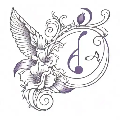 musice related tattoo i. memory of a cousin named Ricky with the color purple tattoo design idea