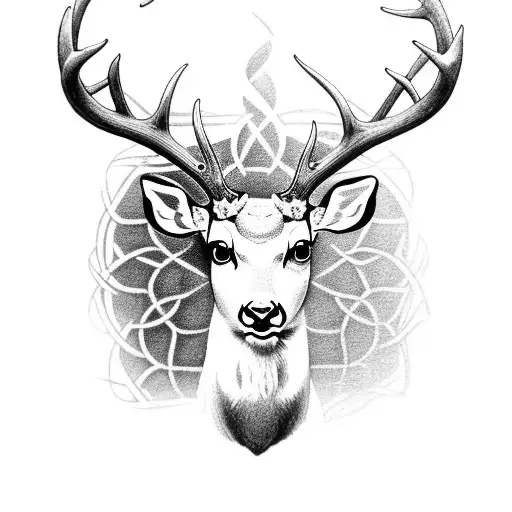 ((Fallow Deer)) head and antlers with ((Celtic cross)) between antlersrealistic, high definition, 8, masterpiece,  tattoo design idea