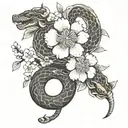 blackout arm sakura flower and snake tattoo design idea
