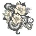 blackout arm sakura flower and snake tattoo design idea