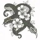 blackout arm sakura flower and snake tattoo design idea