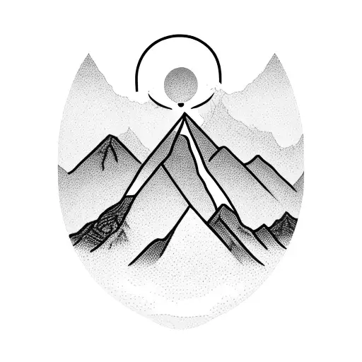 A blackwork tattoo of a mountain peak with a lifeline symbol incorporated into the design tattoo design idea