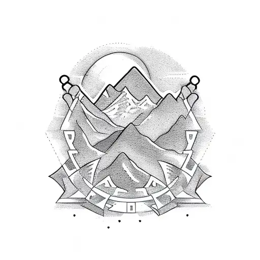A mountain range with a lifeline symbolizing rescue and ambulance services tattoo design idea