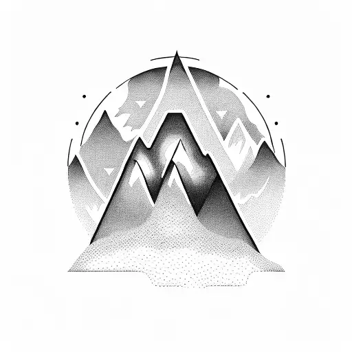 A blackwork tattoo of a mountain peak with a lifeline symbol incorporated into the design tattoo design idea
