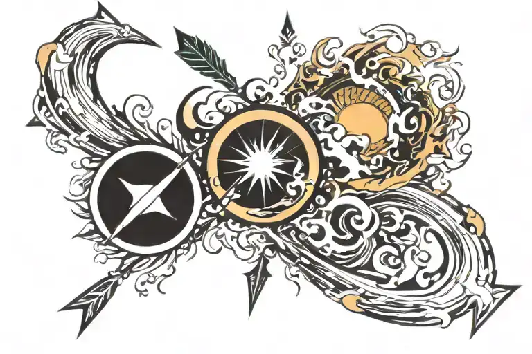 arrow, Sun, wave  tattoo design idea