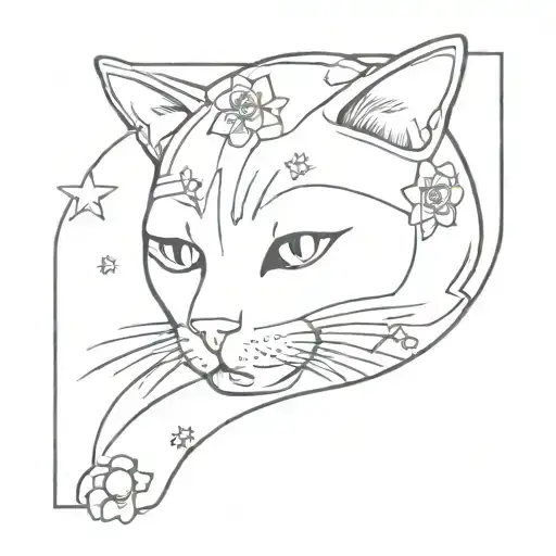 cat, race car helmet, sakura flowers, van gogh starry night  tattoo design idea