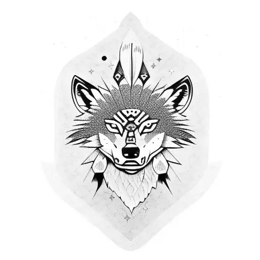 a native children in a wolf headdress tattoo design idea