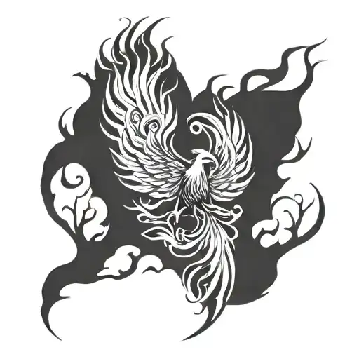 Phoenix with a forest and flames left arm sleeve tattoo design idea