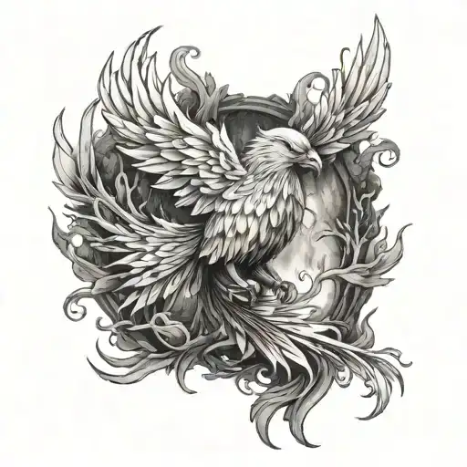 Phoenix with forest and flames left arm half sleeve tattoo design idea