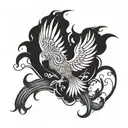 Phoenix with a forest and flames left arm sleeve tattoo design idea