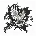 Phoenix with a forest and flames left arm sleeve tattoo design idea