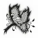 Phoenix with a forest and flames left arm sleeve tattoo design idea