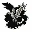 Phoenix with a forest and flames left arm sleeve tattoo design idea