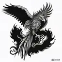 Phoenix with a forest and flames left arm sleeve tattoo design idea