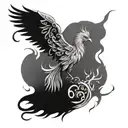 Phoenix with a forest and flames left arm sleeve tattoo design idea