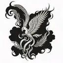 Phoenix with a forest and flames left arm sleeve tattoo design idea