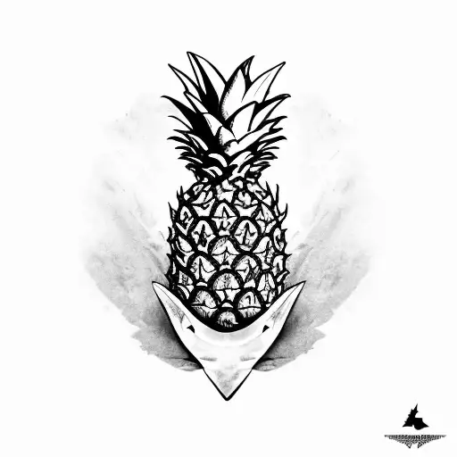 pineapple with shark tattoo design idea