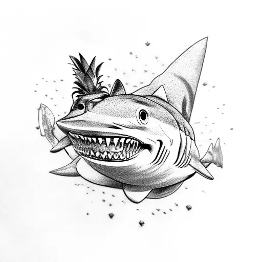 pineapple, shark, hibuscus, galdious,  tattoo design idea
