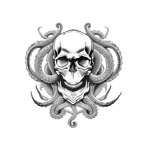 skull with kraken tattoo design idea