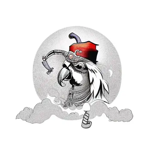 parrot with pirate hat doing cocaine tattoo design idea