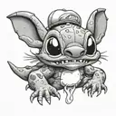 stitch licking his nose with frog on head wearing tattoo design idea