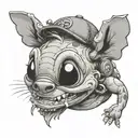 stitch licking his nose with frog on head wearing tattoo design idea