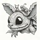 stitch licking his nose with frog on head wearing tattoo design idea