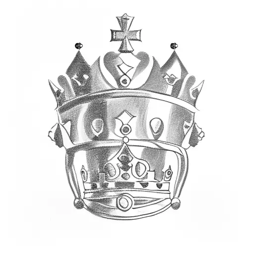 Three chess pieces, a queen, a king and a pawn with a crown on top. Draw as a tattoo  tattoo design idea
